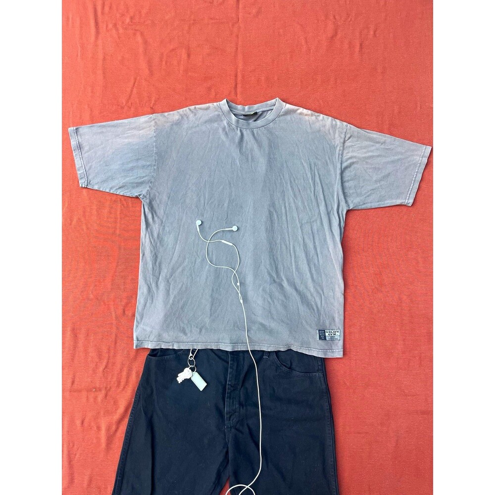 Vintage Gold's Gym Men's Faded Grunge Gray Y2K Baggy T-Shirt XL